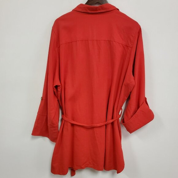 Cabin Creek Womens Linen Button Up Tunic Top Size 3X Red Belted Costal Beach - Picture 4 of 10